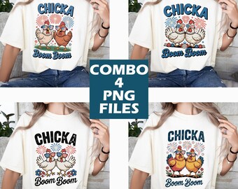 Camiseta de EE. UU. con diseño de pollo patriótico, sublimación, estilo retro, humor agrícola, rojo, blanco y azul, descarga digital, Chicka Boom Boom PNG