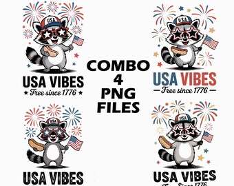 USA Vibes 1776 PNG   Funny Raccoon Shirt  Merica Sublimation Design  4th of July Digital Download   Feral Raccoon PNG Bundle