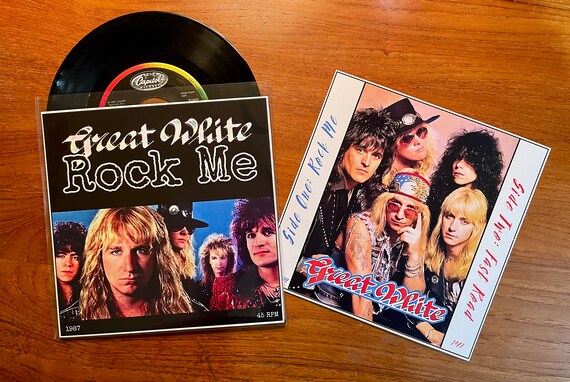 Great White - Rock Me 7" 45 RPM Single 1987 Vinyl Record w/Custom Sleeve