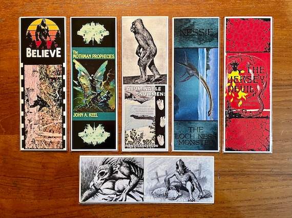 CRYPTIDS Handmade Bookmarks Bigfoot Yeti Jersey Devil Chupacabra Mothman