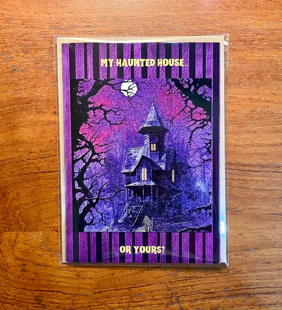 HALLOWEEN Handmade Greeting Card My Haunted House or Yours Humorous Horror Cards
