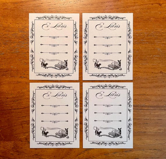 Ex Libris Bookplate Sticker BOOKS & CATS Sketchbook Label Junk Journaling Personal Library