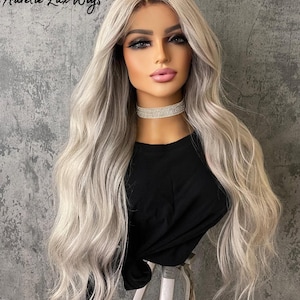 PLATINUM SILVER W/ Root 13x6 HD Lace 200% Density Virgin Hair Cuticle Aligned Luxury Wig