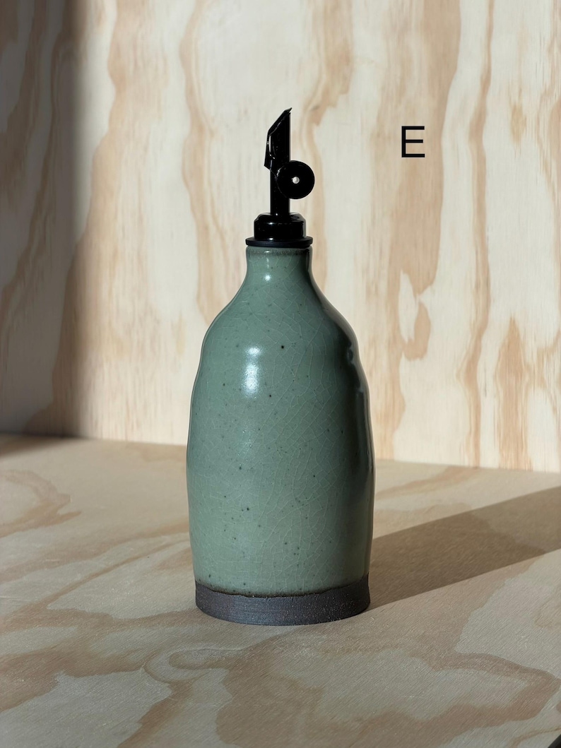 olive oil bottle, syrup dispenser, handmade oil cruet deep sage XL 15oz(E)