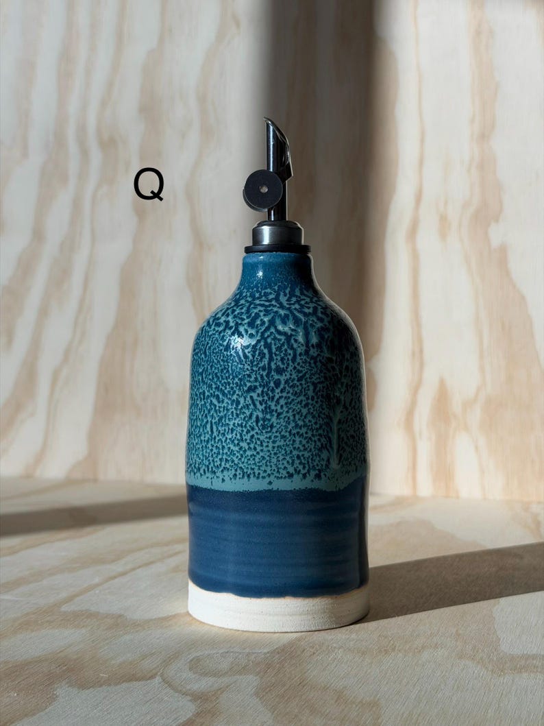 olive oil bottle, syrup dispenser, handmade oil cruet cenote mix 14oz (Q)