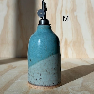 olive oil bottle, syrup dispenser, handmade oil cruet nebula blue 10oz (M)