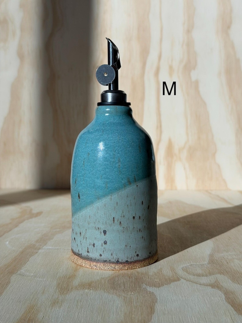 olive oil bottle, syrup dispenser, handmade oil cruet nebula blue 10oz (M)