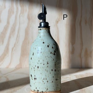 olive oil bottle, syrup dispenser, handmade oil cruet pistachio XL 14oz(P)
