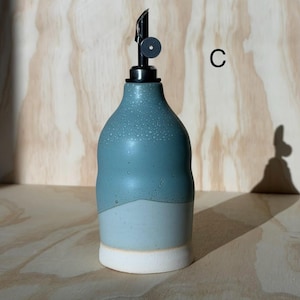 olive oil bottle, syrup dispenser, handmade oil cruet blue rain 12oz (C)