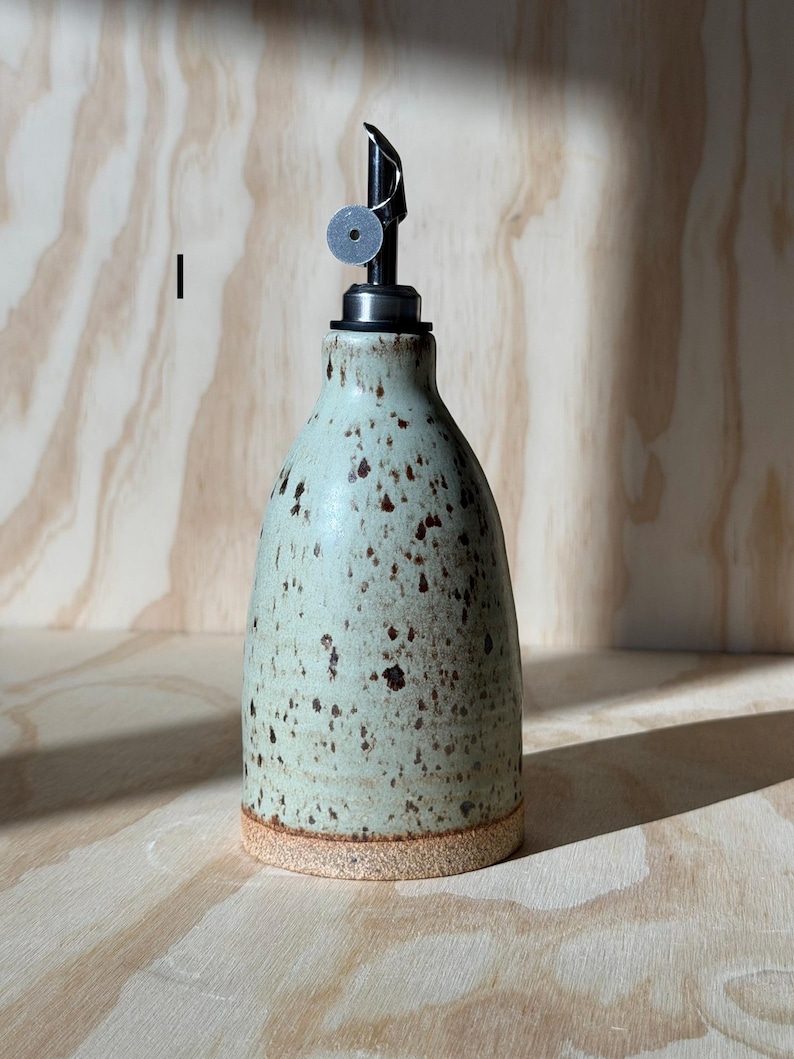 olive oil bottle, syrup dispenser, handmade oil cruet pistachio 12oz (I)