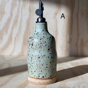 olive oil bottle, syrup dispenser, handmade oil cruet pistachio 13oz (A)