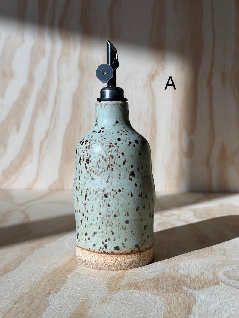 olive oil bottle, syrup dispenser, handmade oil cruet pistachio 13oz (A)