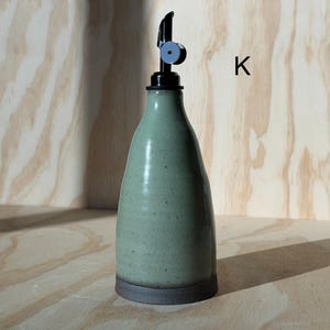 olive oil bottle, syrup dispenser, handmade oil cruet deep sage 10oz (K)