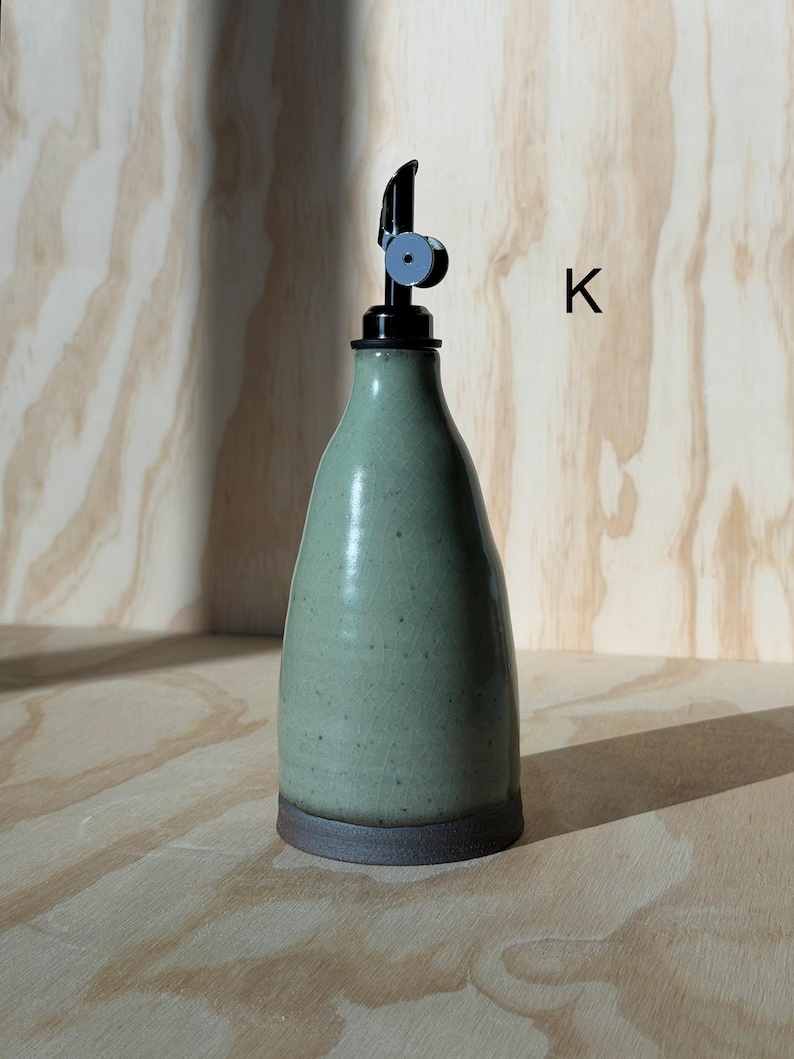 olive oil bottle, syrup dispenser, handmade oil cruet deep sage 10oz (K)