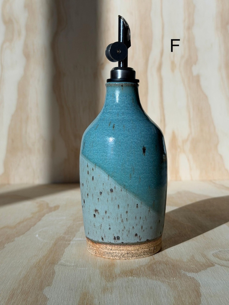 olive oil bottle, syrup dispenser, handmade oil cruet nebula blue 11oz (F)