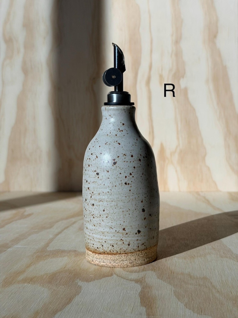 olive oil bottle, syrup dispenser, handmade oil cruet mystery white 9oz(R)