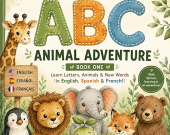 ABC Animal Learning Book | English Spanish French | Preschool Alphabet Printable