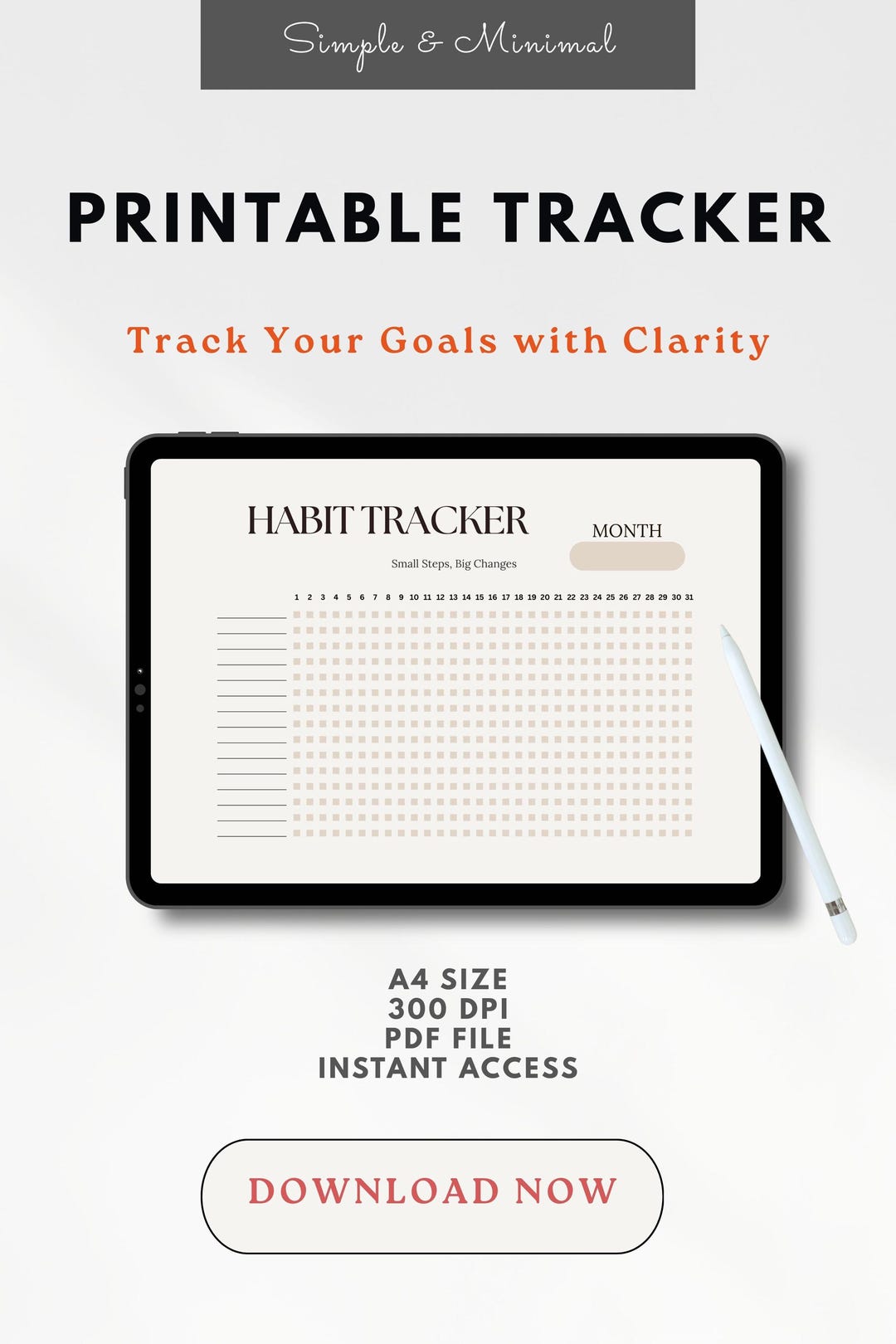 Printable Habit Tracker | Minimalist Daily Planner PDF | Aesthetic Self ...