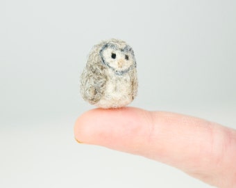 Miniature Needle Felted Pocket Barn Owl in Natural Grey