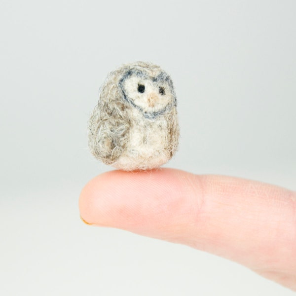 Miniature Needle Felted Pocket Barn Owl in Natural Grey