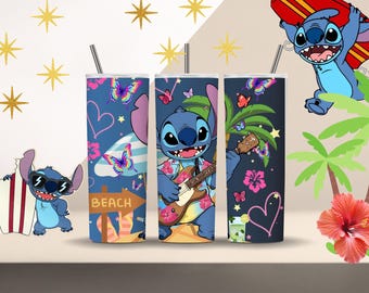 Personalized Stitch 20oz tumbler/ Beach Vibes/ sublimated skinny tumbler