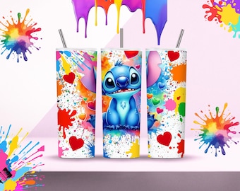 Stitch Tumbler 20oz: Colorful Character Skinny Tumbler with Straw, Lid