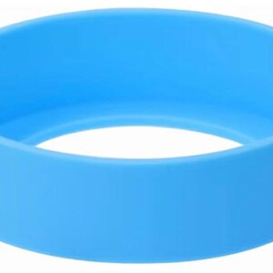 May include: A light blue silicone ring, circular in shape, with a hollow center. The ring is made of a smooth, solid material and is designed to fit around an object. The color is a bright, solid blue.