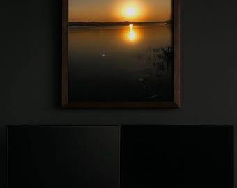 Golden Sunset Lake Photography Print – Framed Nature Wall Art (Digital Download)