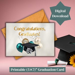 Carte de remise des diplômes, Carte de félicitations imprimable, Téléchargement instantané, Carte de 5 po x 7 po., Carte de félicitations, Carte imprimable, Carte de finissants universitaire