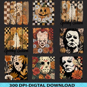 Halloween Boho Horror Bundle Png, Halloween Horror Characters Png, Boho Floral Fall Png, Halloween Png, Autumn Vibes Png, Spooky Season Png