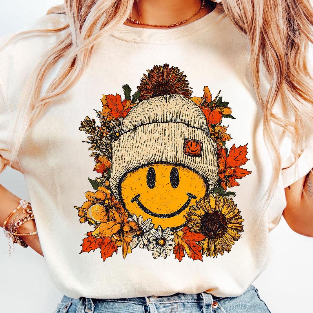 Floral Fall Smiley Face Png, Fall Png, Fall Pumpkin Sublimation Png ...