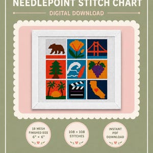 California State Needlepoint Pattern Design  PDF, 18 Mesh Chart, Digital Download