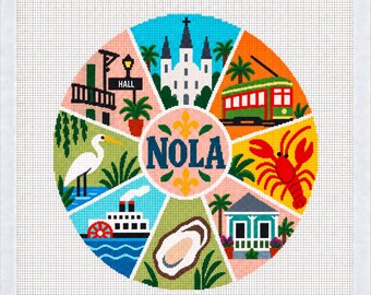 New Orleans,  NOLA, Louisiana Travel 18 mesh needlepoint canvas