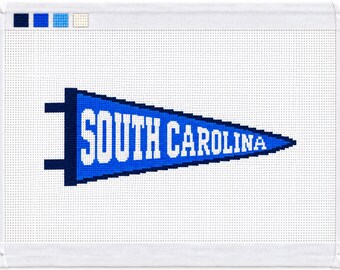 South Carolina Needlepoint Canvas,  13 Mesh State Pennant, Hand Painted