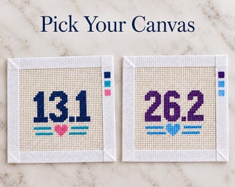 Half Marathon 13.1,  Marathon 26.2 Mini Needlepoint 18 mesh canvas Runner Gift, Running Ornament or Handbag charm