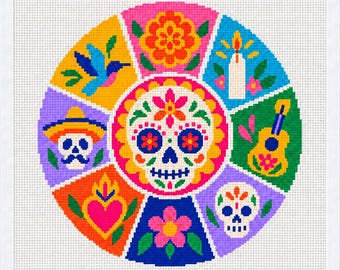 Día de los Muertos 18 mesh Needlepoint Canvas,  Day of the Dead Folk Art