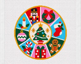 Beginner Christmas Needlepoint Canvas, 13 Mesh