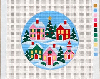 Christmas Village Needlepoint Ornament, Hand Painted
