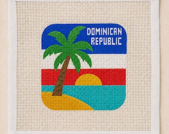 Dominican Republic Needlepoint Canvas, Beginner-Friendly 18 Mesh, Tropical Beach Ornament Bag Charm