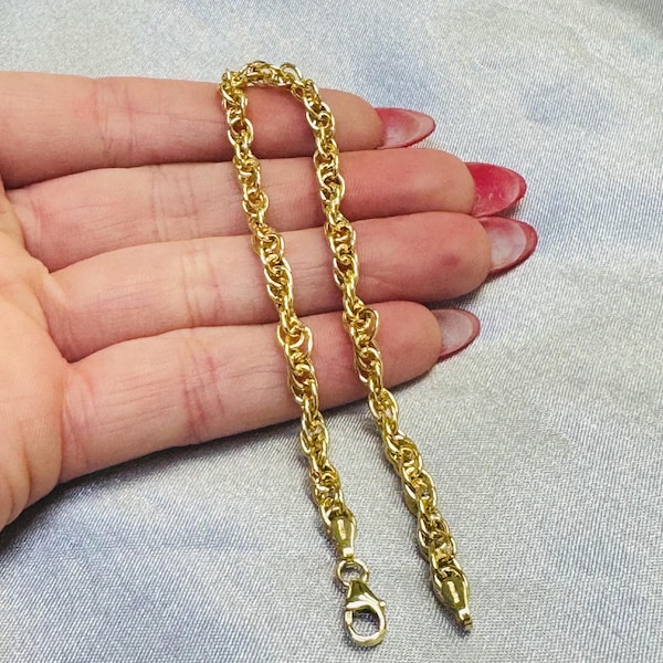 Sehr schönes Armband aus 14-karätigem Gelbgold mit 4 mm Seilkette, 7,5 Zoll (ca. 19 cm).