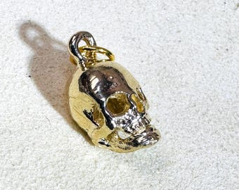 14K Yellow Gold Skull Charm Pendant