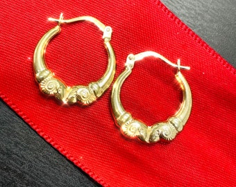 Solid 10K Yellow Gold .65" Double Ram Hoop Earrings