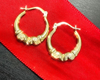 Solid 10K Yellow Gold .65&quot; Double Ram Hoop Earrings