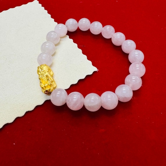 Solid 24K Yellow Golf Dragon and Pink Rose Quartz… - image 1
