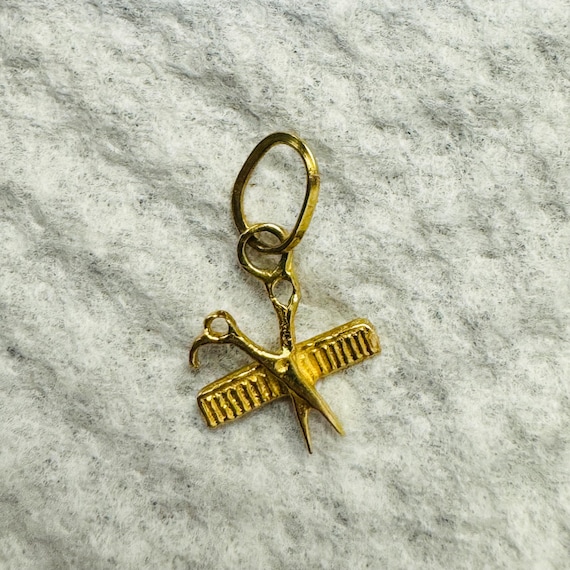 Solid 14K Yellow Gold Mini Scissors and Comb Hair… - image 1