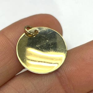 16mm Solid 14K Yellow Gold Mirror Finish Disc Charm Pendant Slightly Domed