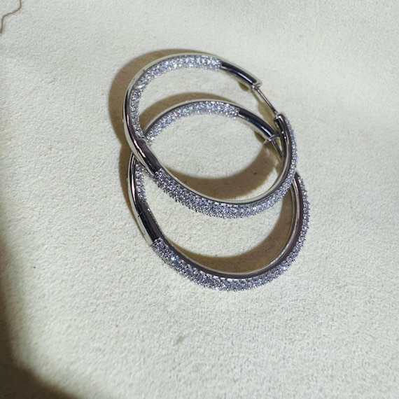 Solid 10K White Gold Micro Pave Lab Diamond Insid… - image 2