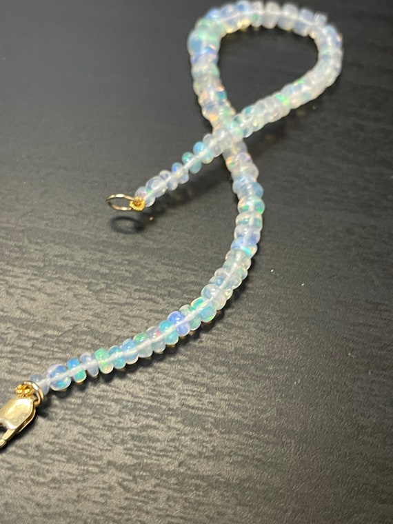 6.5" Fiery White Opal Rondelle Knotted Bracelet w… - image 8