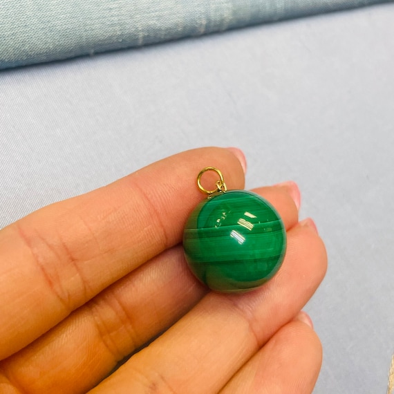 天然 20 mm マラカイト ビーズ チャーム (14K イエロー ゴールド製