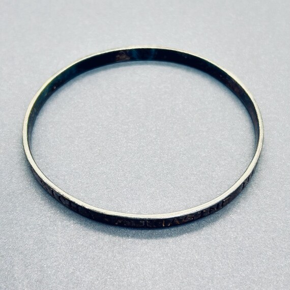 Solid Sterling Silver Bangle Bracelet 8" with Wor… - image 2